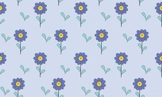 Seamless pattern blue flowers leaves vector