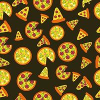 Seamless pattern on black background pizza whole fast food vector