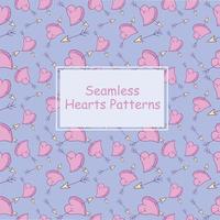 A set of seamless patterns with hearts on a blue background vector