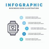 Hand watch Love Heart Wedding Line icon with 5 steps presentation infographics Background vector