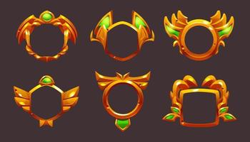 Game ui frames, gold medieval rpg game or app vector