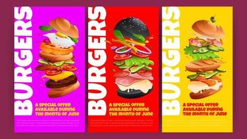 Burger special offer posters vector