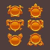 Golden game buttons, achievement badges vector
