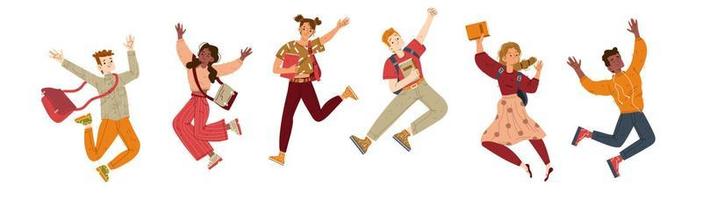 Happy students jump and joy vector