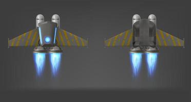 Jetpack with fire top and bottom view isolated vector