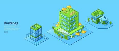 Poster with isometric modern city buildings vector