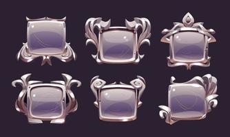 Game level metallic ui badges, square banners set vector