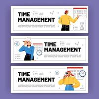 Time management posters with workers and calendar vector