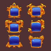 Blue game buttons with gold fantasy frames vector