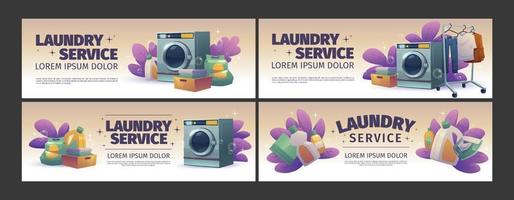 Laundry service posters with washing machine vector