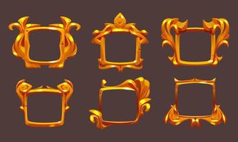 Square ui game frames, gold textured ornate rims vector