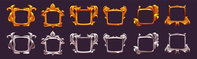 Empty gold and silver frames of game award labels vector