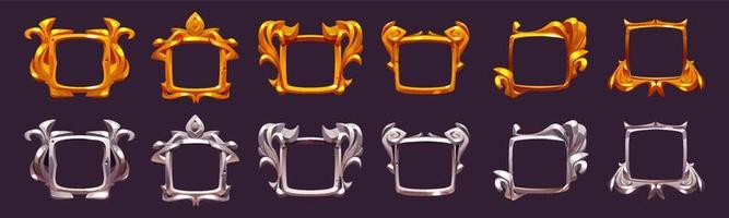 Empty gold and silver frames of game award labels vector