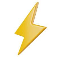 Yellow thunderbolt or lightning bolt icon on isolated white background. 3D illustration rendering photo