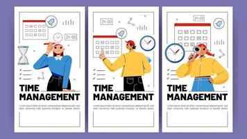 Time management posters with workers and calendar vector