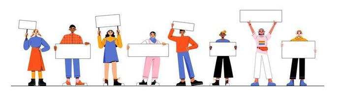 Different people with white banners and placards vector