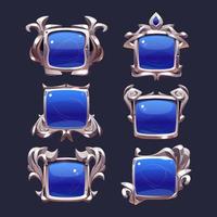 Blue buttons with silver decorative frames vector