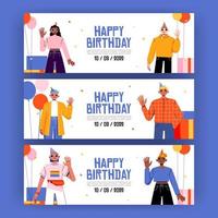 tarjetas de feliz cumpleaños con gente diversa vector
