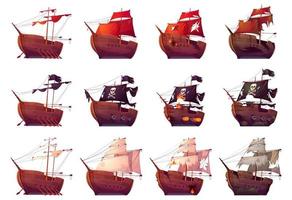 Pirate ship and galleon in sea battle vector