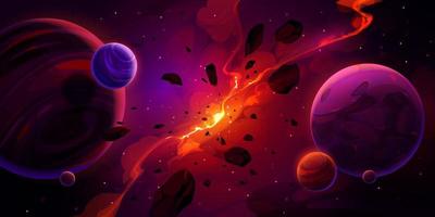 Outer space background with planets and explosion vector