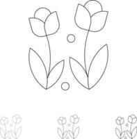 Flora Flower Nature Rose Spring Bold and thin black line icon set vector