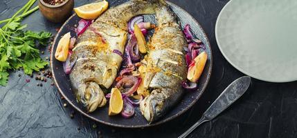 Whole baked rainbow trout. photo