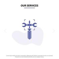 Our Services Setting Gear Wrench Screw Solid Glyph Icon Web card Template vector