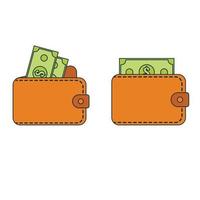 Leather wallet with dollar money. Isolated on white background. Vector illustration.