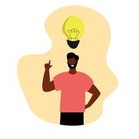 A guy, a man black and an idea. Business man. Creativity. Lampshaded idea. vector