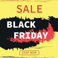 Black Friday banner on yellow background. On sale. Shop now. vector