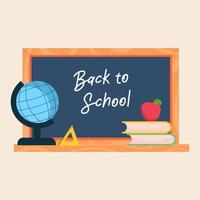 Back to school background with school blackboard and globe. Vector illustration.