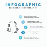 Support Call Communication Contact Headset Help Service Line icon with 5 steps presentation infograp vector