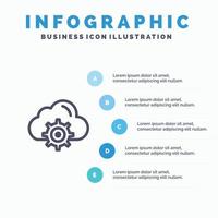 plantilla de infografía azul de computación de equipo de configuración de nube plantilla de icono de línea de vector de 5 pasos