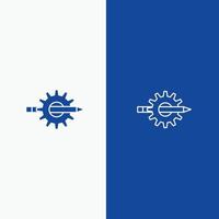 Content Writing Design Development Gear Production Line and Glyph Solid icon Blue banner Line and Gl vector