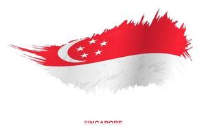 Flag of Singapore in grunge style with waving effect. vector