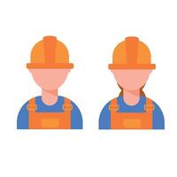 Set service man woman worker on his helmet. Vector illustration