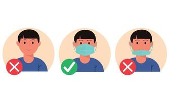 No entry without wearing a mask. Person man with and without a medical mask. Infographic. vector