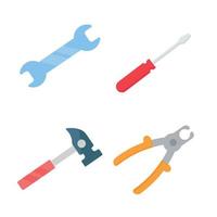 Set of different tools screwdriver, pliers, wrench, hammer. Vector illustration