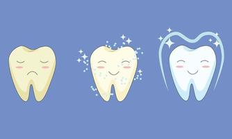 ilustración del proceso de blanqueamiento dental: limpieza y protección contra manchas y bacterias vector