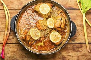 Appetizing chicken breast baked with rhubarb photo