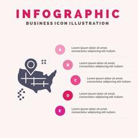 ubicación mapa americano sólido icono infografía 5 pasos presentación antecedentes vector