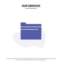 Our Services Folder File Data Storage Solid Glyph Icon Web card Template vector