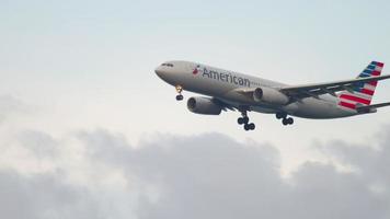 FRANKFURT AM MAIN, GERMANY JULY 18, 2017 - American Airlines Airbus A330 N289AY approaching at early morning, runway 07C. Fraport, Frankfurt, Germany video