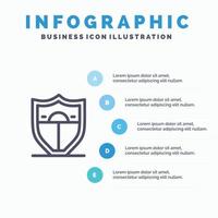 Shield Security Motivation Line icon with 5 steps presentation infographics Background vector