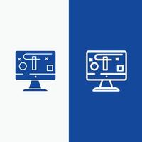 diseño de computadora mostrar línea de gráficos y glifo icono sólido línea de banner azul y glifo icono sólido blu vector