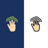 Fingers Gestures Hand Interface Multiple Touch  Icons Flat and Line Filled Icon Set Vector Blue Back