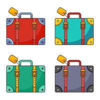 A set of brightly colored travel luggage. Isolated on white background. Vector illustration.