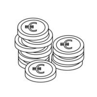 Euro icon handful of coins in line style. Vector flat illustration