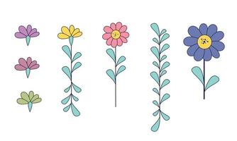Set of flowers and leaves vector. vector
