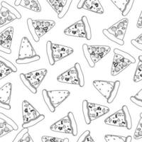 Seamless one line style pizza pattern fast food vector